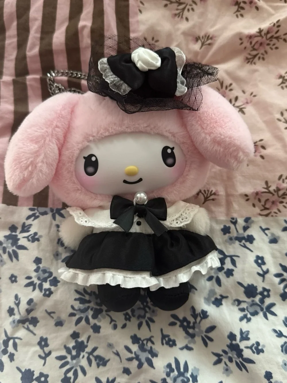 Sanrio My Melody Plush Keychain in Pink and Black Gothic Dress